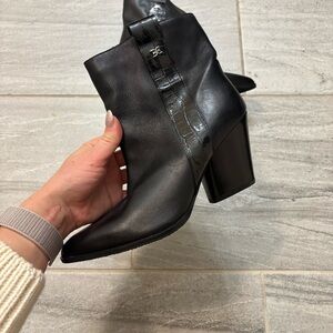 Sam Edelman Black Croc-Embossed Ankle Booties